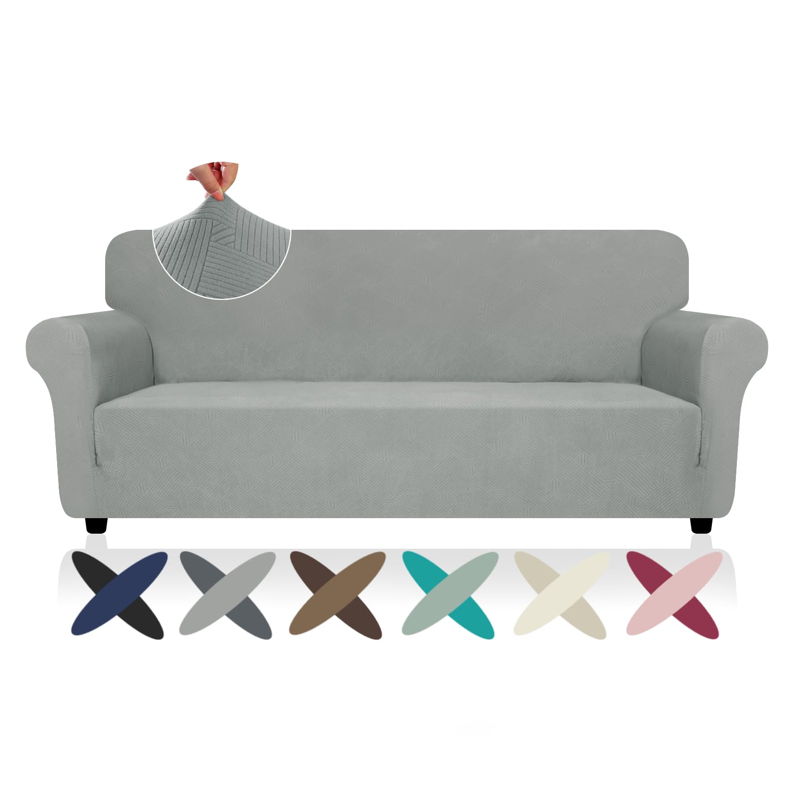 Znsayotx Super Stretch Sofa Cover (71'-91'), New Striped Sofa Covers Fitted Slipcovers With Elastic Bottom, Dog Cat Pets Proof Spandex Washable Fabric Comfortable & Durable (Light Grey, Sofa)