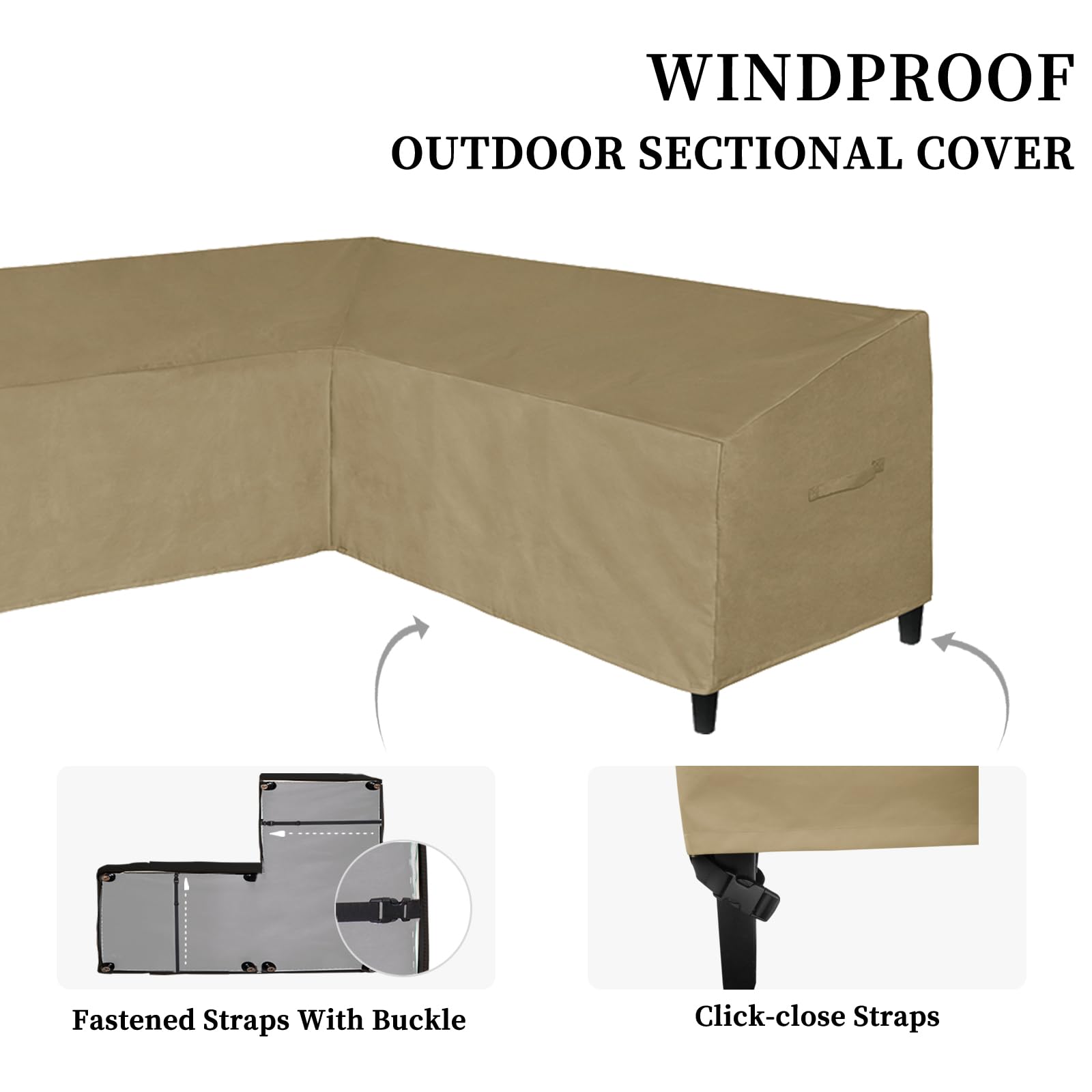 Easy-Going Patio L-Shaped Sectional Sofa Cover, 83“X104' Waterproof Outdoor Sectional Cover, Heavy Duty Garden Furniture Cover With Air Vent (Left Facing, Camel)