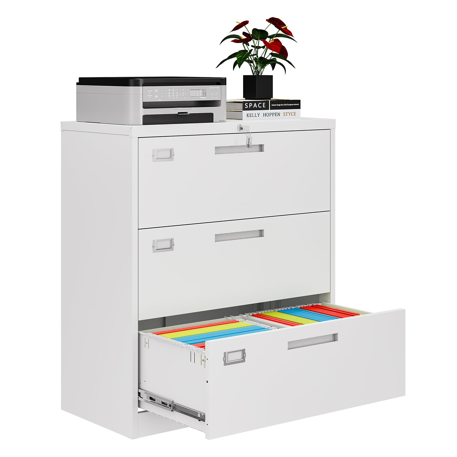 AFAIF 3 Drawer File Cabinets for Home Office, Metal Filing Cabinet with Lock, White Locking File Caninet Three Drawer, Office St