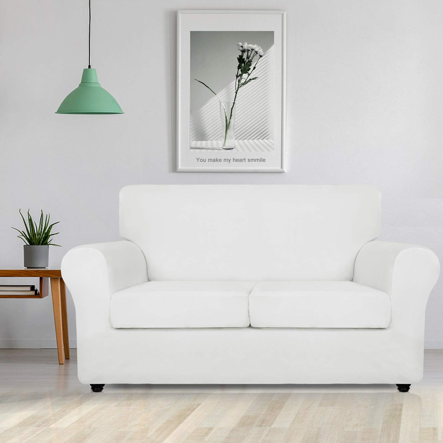 Znsayotx Luxury Velvet Couch Cover 3 Piece Stretch Sofa Covers For 2 Cushion Couch Soft Loveseat Slipcover Living Room Anti Slip Dogs Pet Love Seat Furniture Protector (White), 55'-69'(2 Cushions)