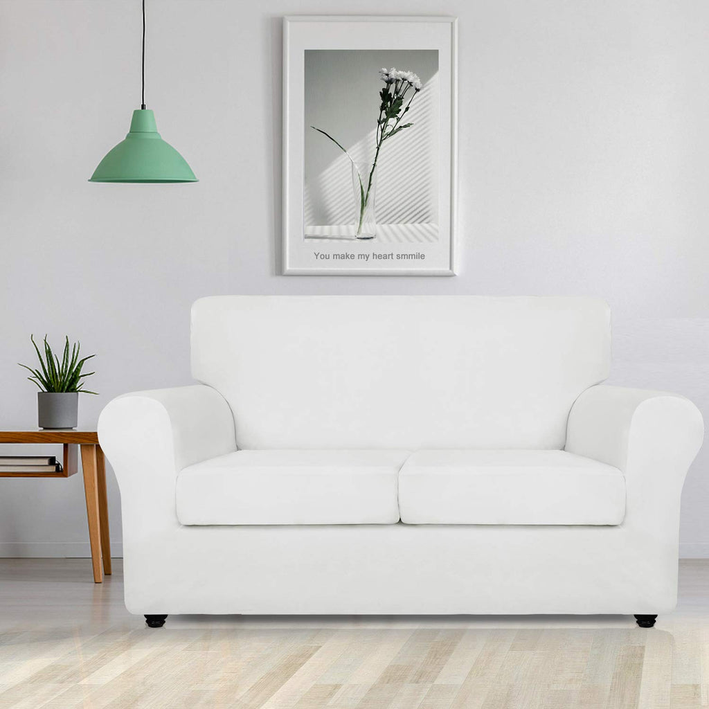 Znsayotx Luxury Velvet Couch Cover 3 Piece Stretch Sofa Covers For 2 Cushion Couch Soft Loveseat Slipcover Living Room Anti Slip Dogs Pet Love Seat Furniture Protector (White), 55'-69'(2 Cushions)