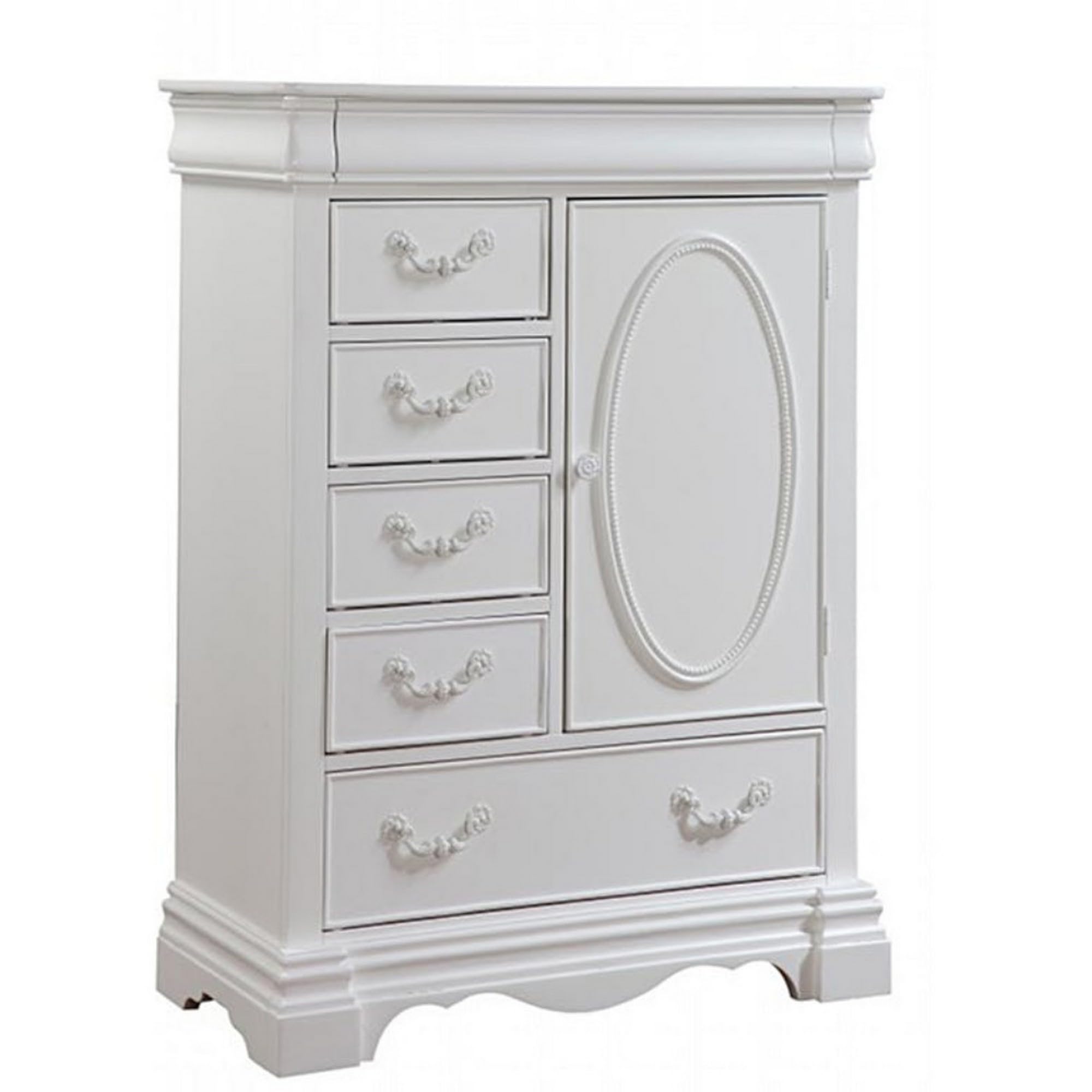 Benjara Benzara Wooden Storage Chest With Drawers And Door Cabinet, White,