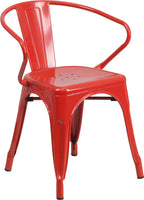Flash Furniture Luna Commercial Grade Red Metal Indoor-Outdoor Chair with Arms