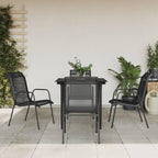 vidaXL 5 Piece Patio Dining Set - Black Powder-Coated Steel and Textilene Construction with Tempered Glass Tabletop