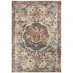HomeRoots Polypropylene 4’x6’ Ivory Distressed Medallion Area Rug