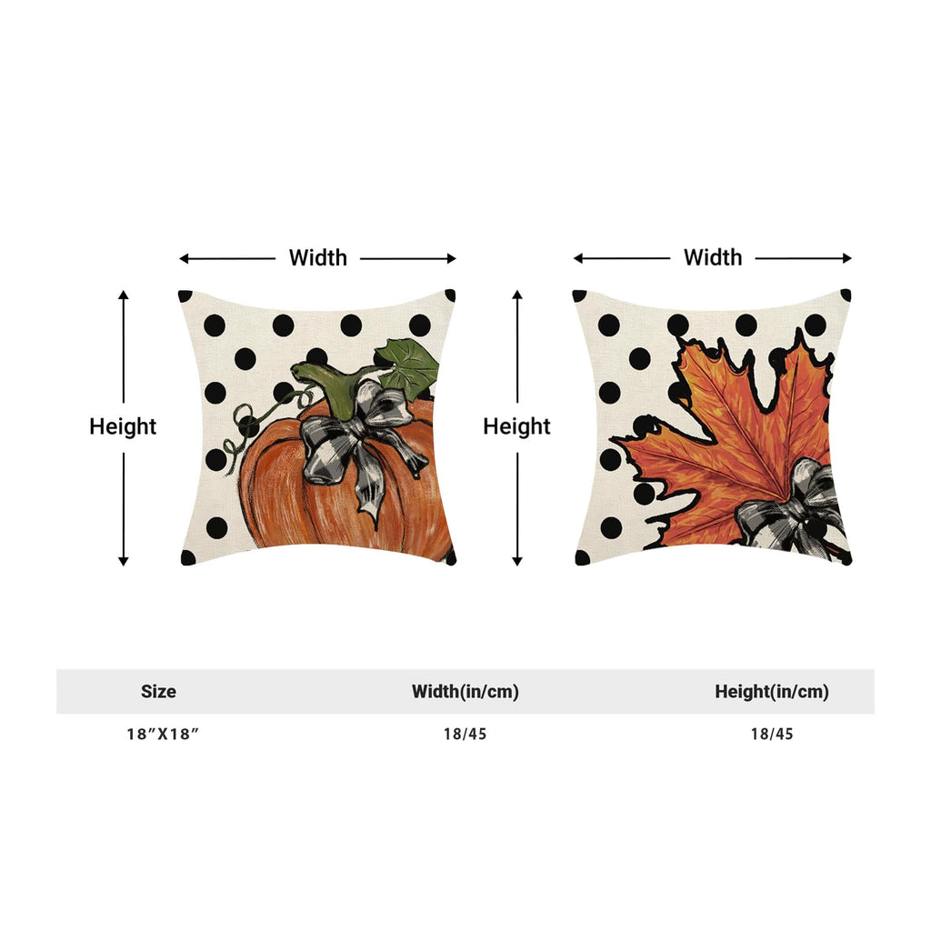 Fall Pillow Covers 18 X 18 Inch Set Of 2 Autumn Polka Dot Pumpkin Maple Leaves Throw Pillow Covers Outdoor Thanksgiving Harvest