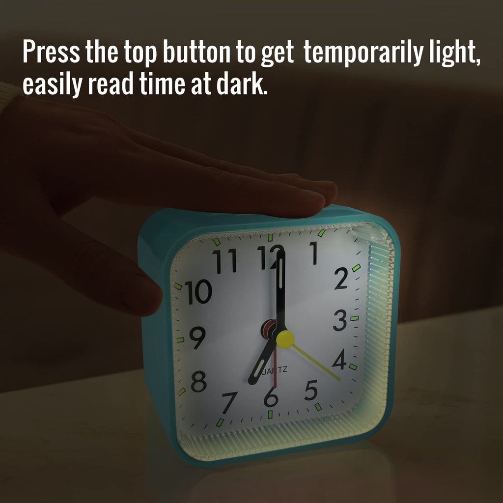 Lamisola Small Battery Operated Analog Alarm Clock, Travel Clock,Quieter Bedside Clocks For Bedrooms Bathroom Shelf Desk,Green