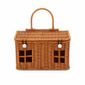 Rattan House Shape Storage Basket with Lid, Small Doll House, Decorative Hand Woven Shelf Organizer with Handle, Natural Harvest