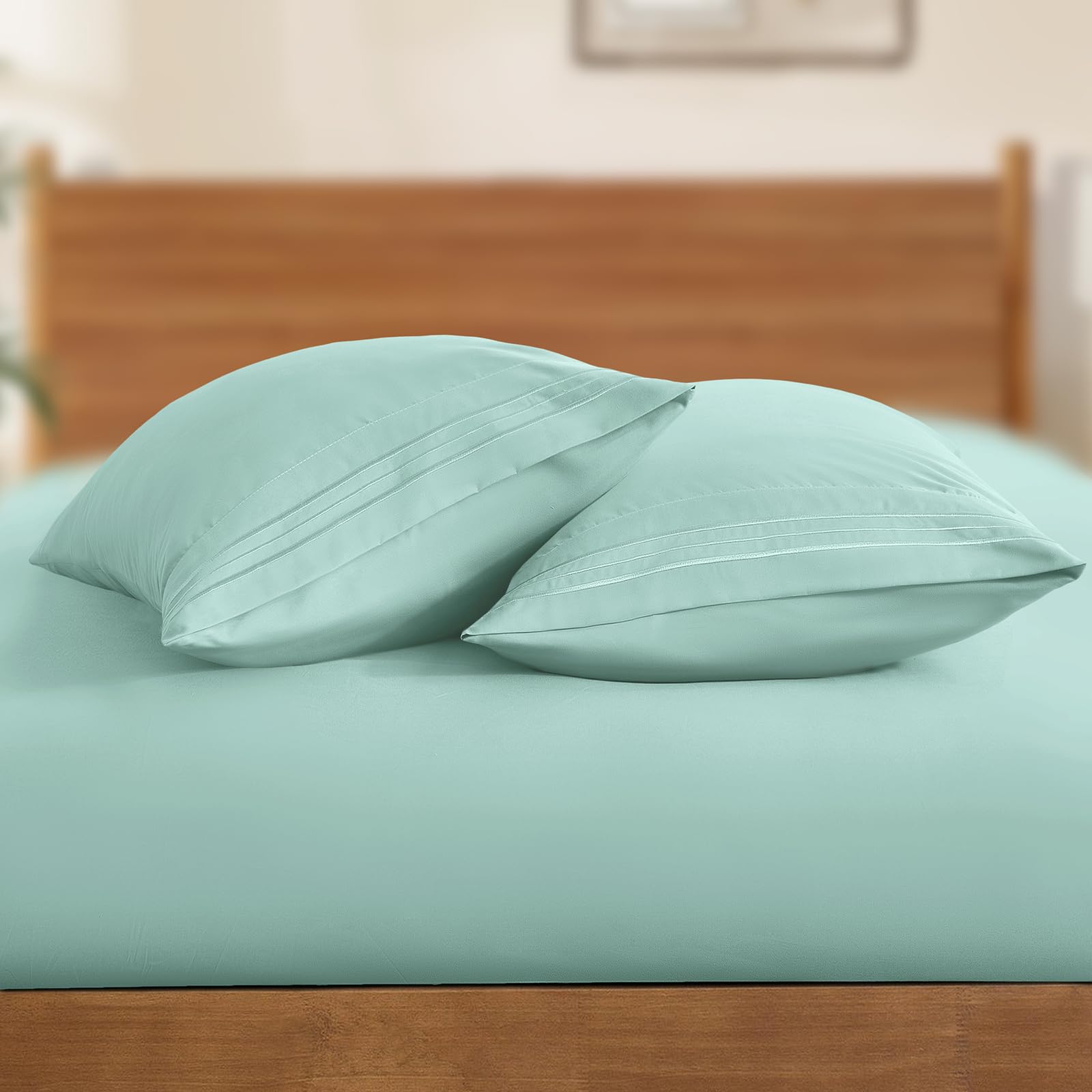 Horbaunal Microfiber Pillowcases 1800 Thread Count Standard Size 20x26 Mint Green, Soft & Shrinkage Resistant, Model QJ230816-017
