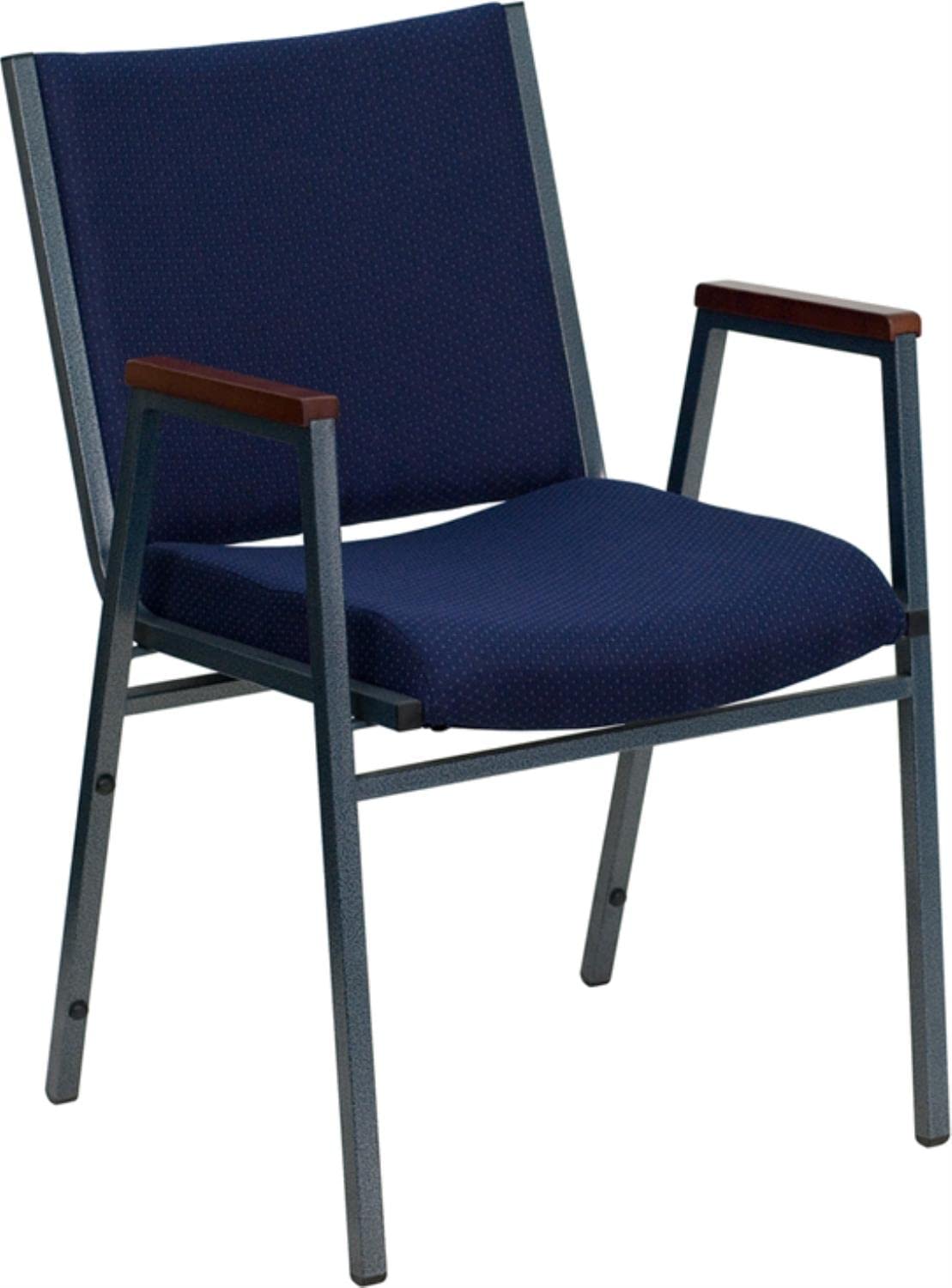 Flash Furniture HERCULES Series Heavy Duty Navy Blue Dot Fabric Stack Chair with Arms and Ganging Bracket