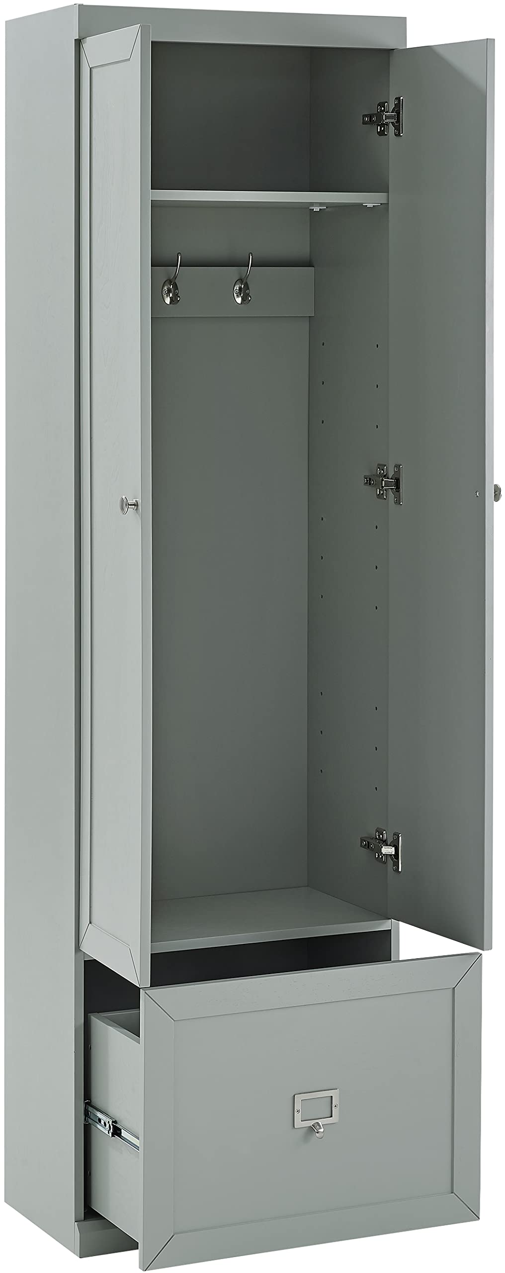 Crosley Furniture Harper Convertible Storage Cabinet with Coat Rack Hooks for Hanging, Gray