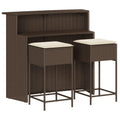 vidaXL 3 Piece Patio Bar Set with Cushions Brown Poly Rattan