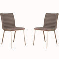 Benjara Horizontally Tufted Leatherette Dining Chair with Metal Legs, Set of 2, Gray