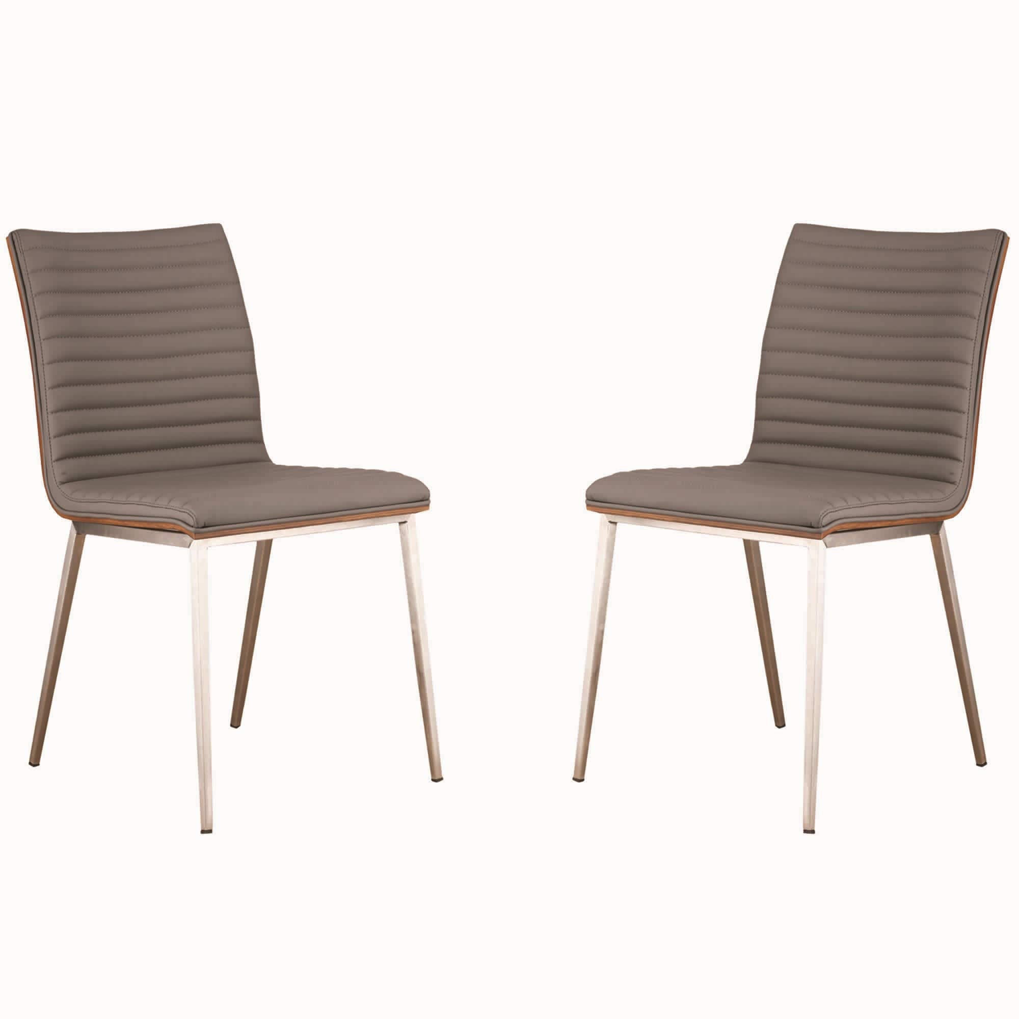 Benjara Horizontally Tufted Leatherette Dining Chair with Metal Legs, Set of 2, Gray