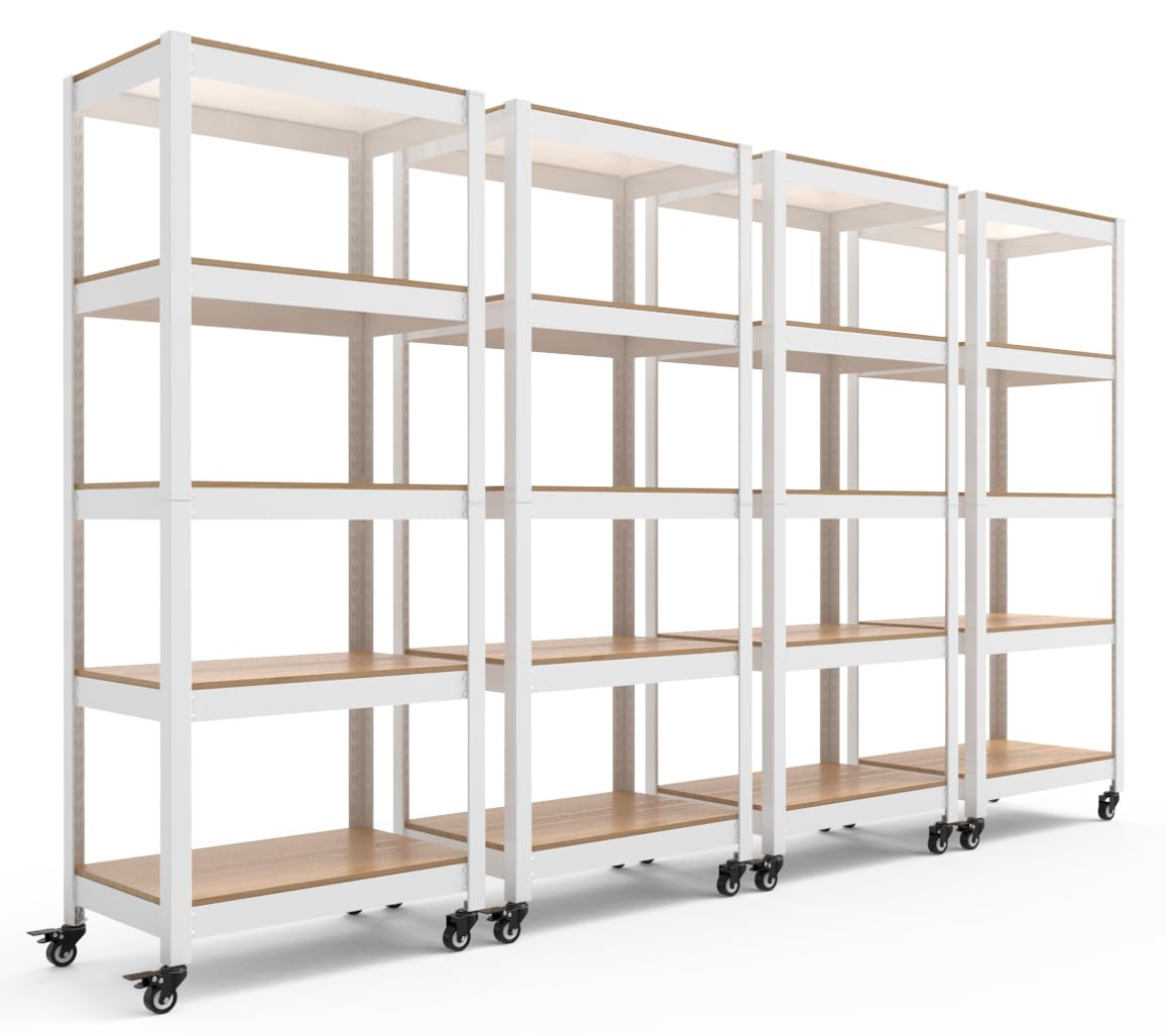 Homedant House White 5-Tier Metal Boltless Rolling Cart Shelf Rack Casters Heavy Duty Wheel Shelving Unit Adjustable Storage She