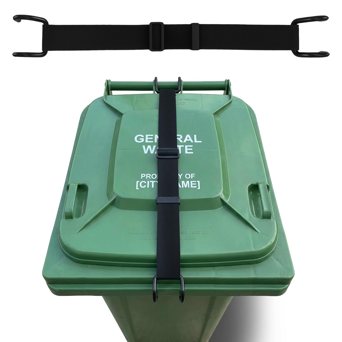ANKS Heavy Duty Raccoon Proof & Windproof Trash Can Lid Lock Strap (Black)