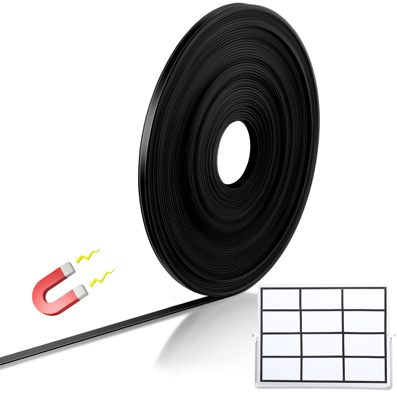 Tellegloww Black Magnetic Tape Roll Thin Strips, 1/4 Inch X 100 Feet Magnetic Board Dividers Whiteboard Graphic Decorative Tape