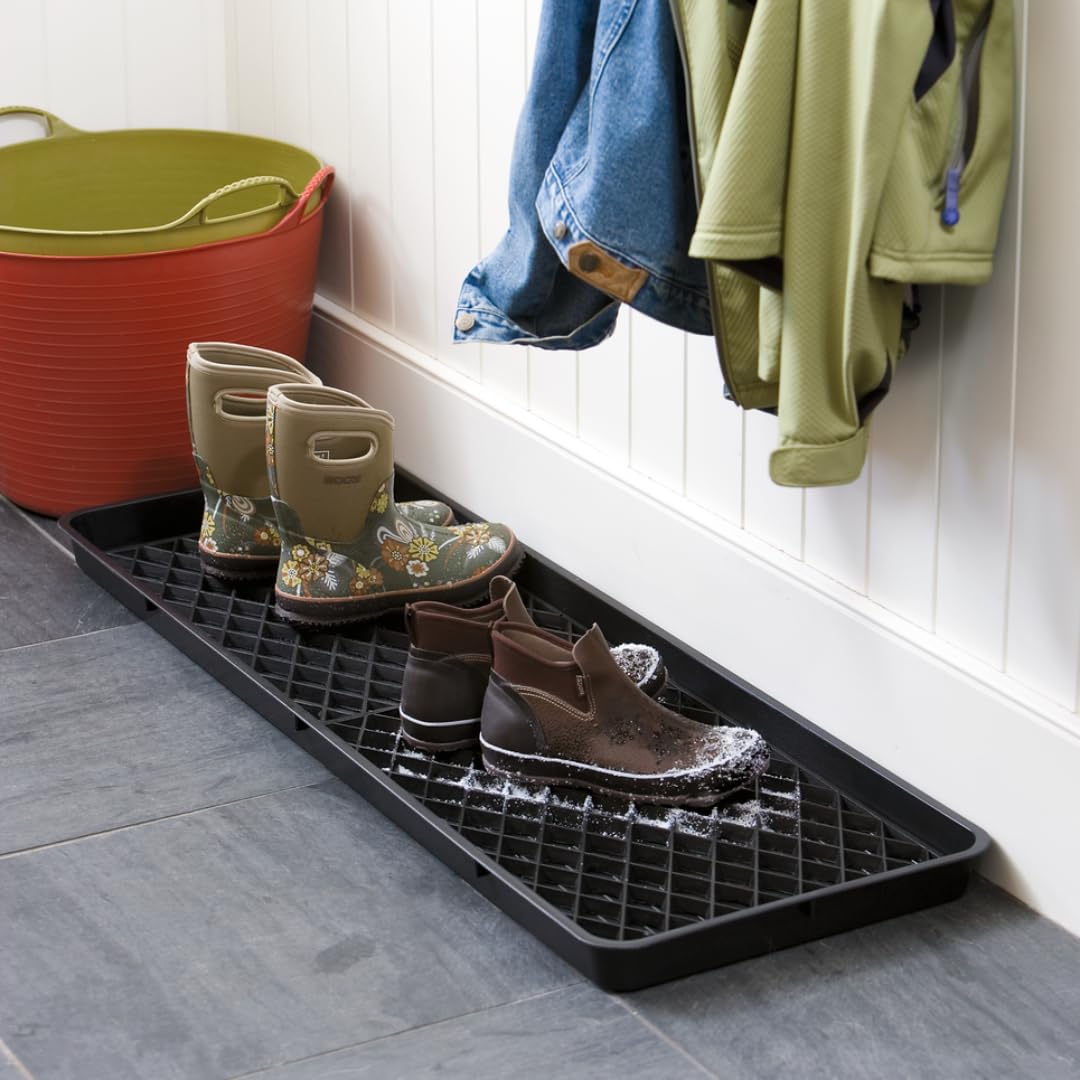 Gardeners Supply Company Large Boot Tray With Drip Grids | Multi-Purpose All Weather Waterproof Indoor & Outdoor Shoes Mat Made