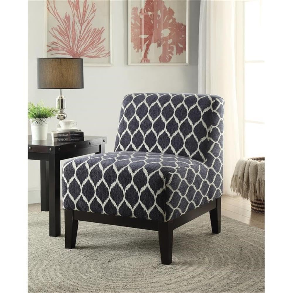 Acme Hinte Chenille Upholstery Armless Accent Chair in Dark Blue and Dark Brown