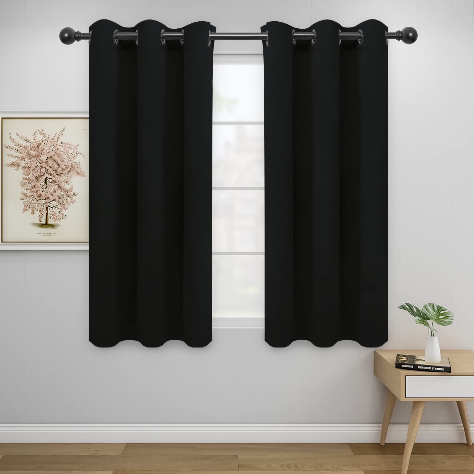 Easy-Going Blackout Curtains For Bedroom, Solid Thermal Insulated Grommet And Noise Reduction Window Drapes, Room Darkening Curtains For Living Room, 2 Panels (42X54 In, Black)