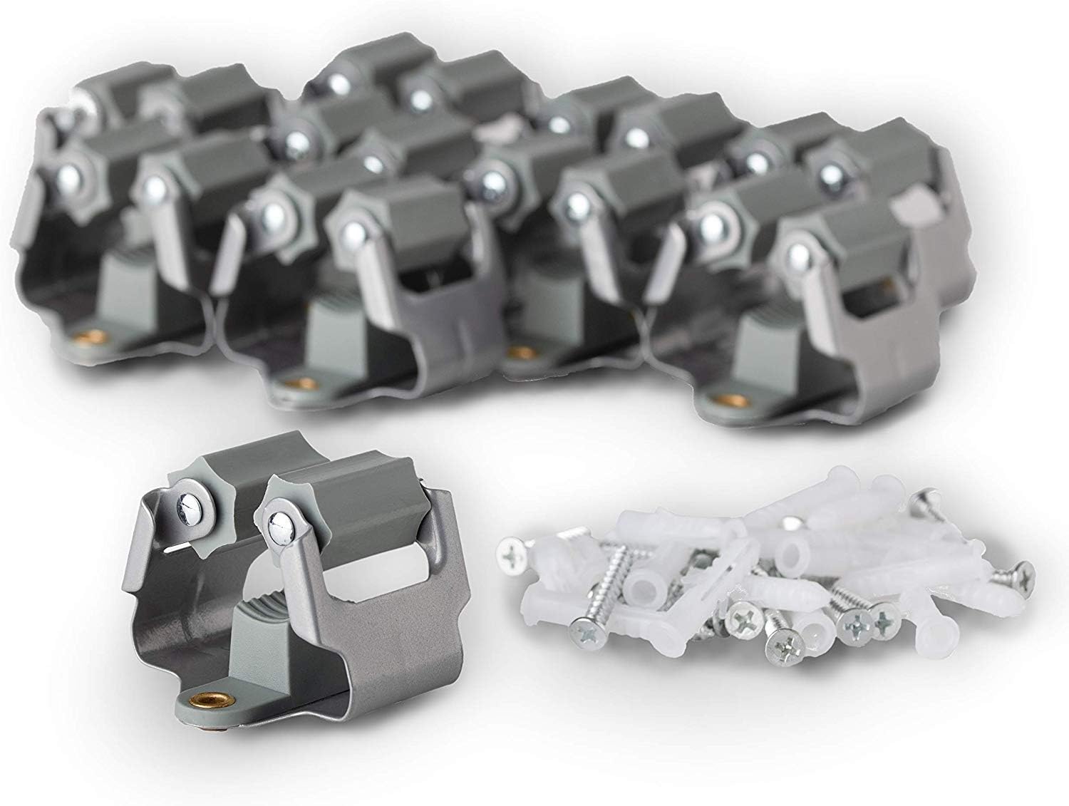 3-H Mop And Broom Holder Big Size Hanging 1 Kg Extra,Broom Hanger 10 Pack,Broom Holder Wall Mount For Hanging And Organizing Shove Rake Yard Tools In Kitchen Shed Laundry Room Bathroom Garden(Grey)