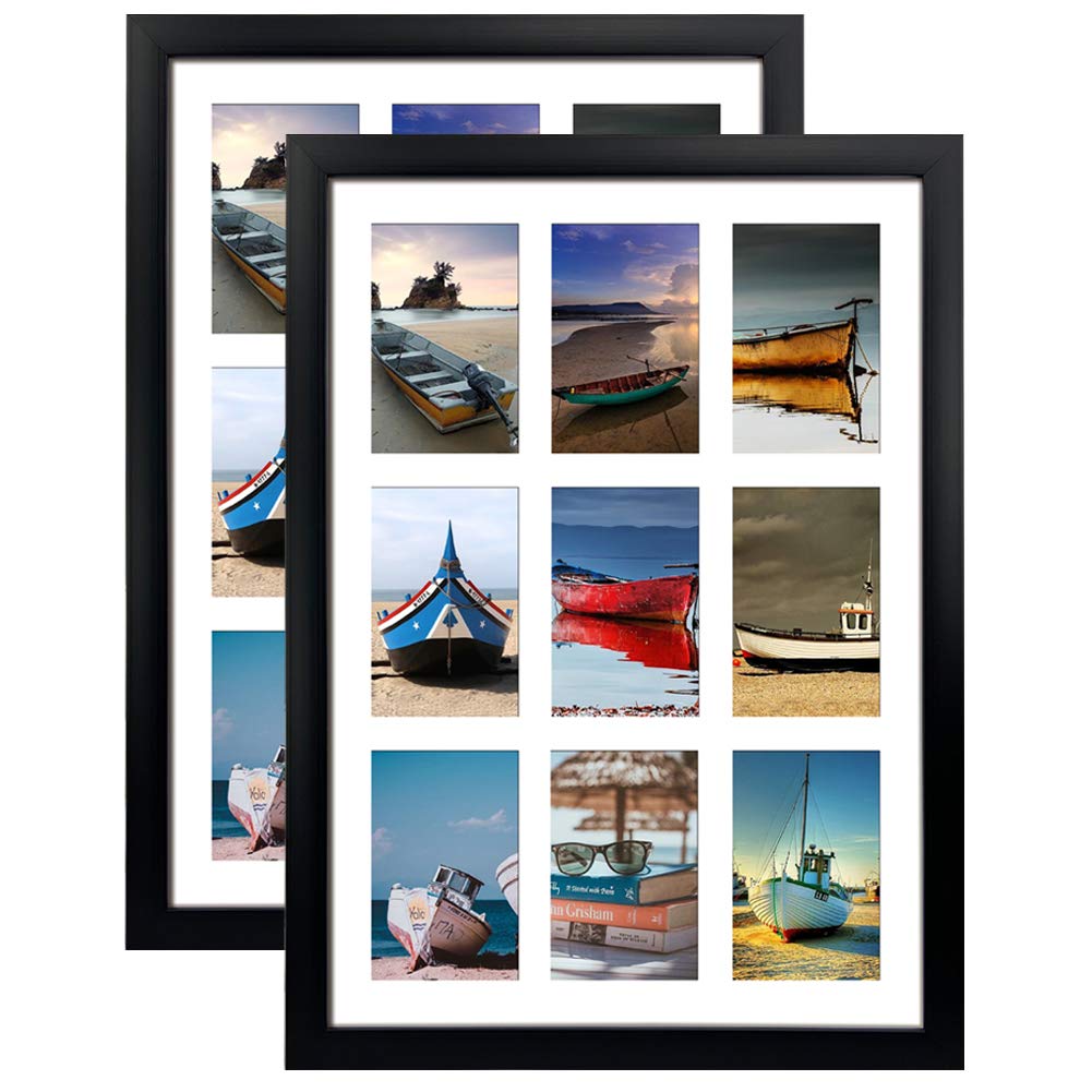HORLIMER 9 Openings 4x6 Picture Frames Collage Set of 2, Black Multi Photo Frame for Wall Hanging, Horizontally or Vertically Di