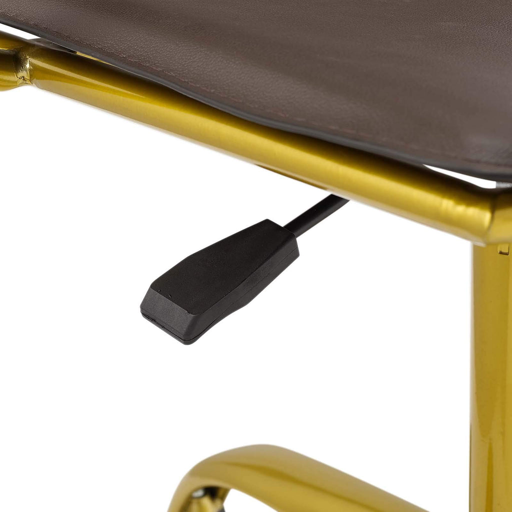Modway Fuse Webbed Back Faux Leather And Gold Metal Adjustable Office Chair, Brown