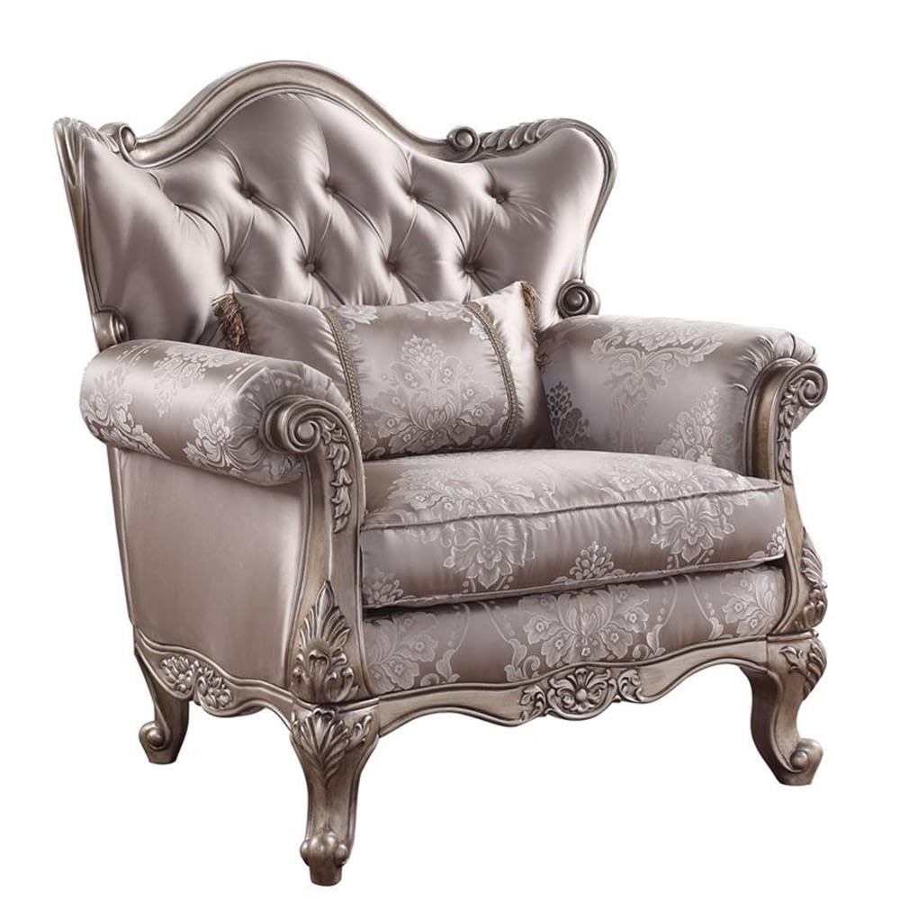 Acme Jayceon Fabric Tufted Chair With 1 Pillow In Champagne Beige