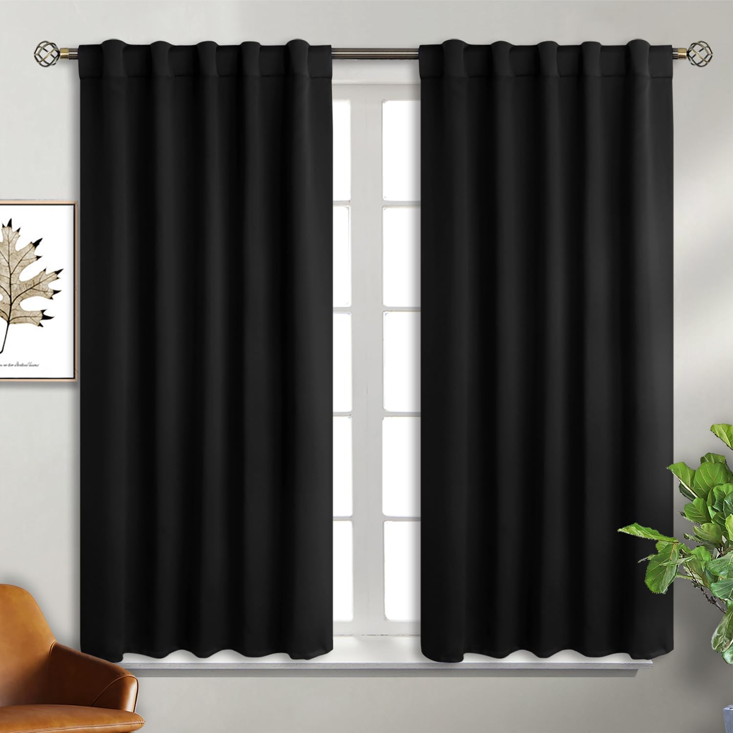 Bgment Black Blackout Curtain Blinds - 42 X 54 Inch Thermal Insulated Rod Pocket And Back Tab Blackout Curtains For Kitchen/Home Decor/Bedroom, 2 Window Curtain Panels