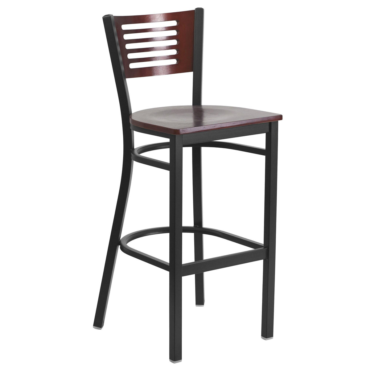 Flash Furniture Hercules Series Black Slat Back Metal Restaurant Barstool - Mahogany Wood Back & Seat