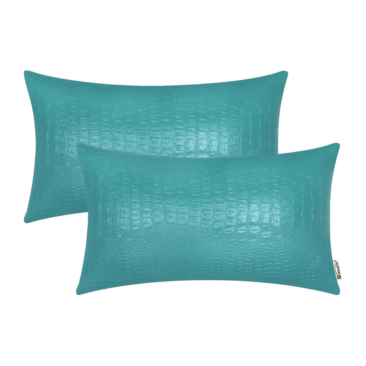 BRAWARM Faux Leather Pillow Covers 12 X 20 Inches, Teal Leather Pillow Covers Pack of 2, Crocodile Leather Decorative Lumbar Thr
