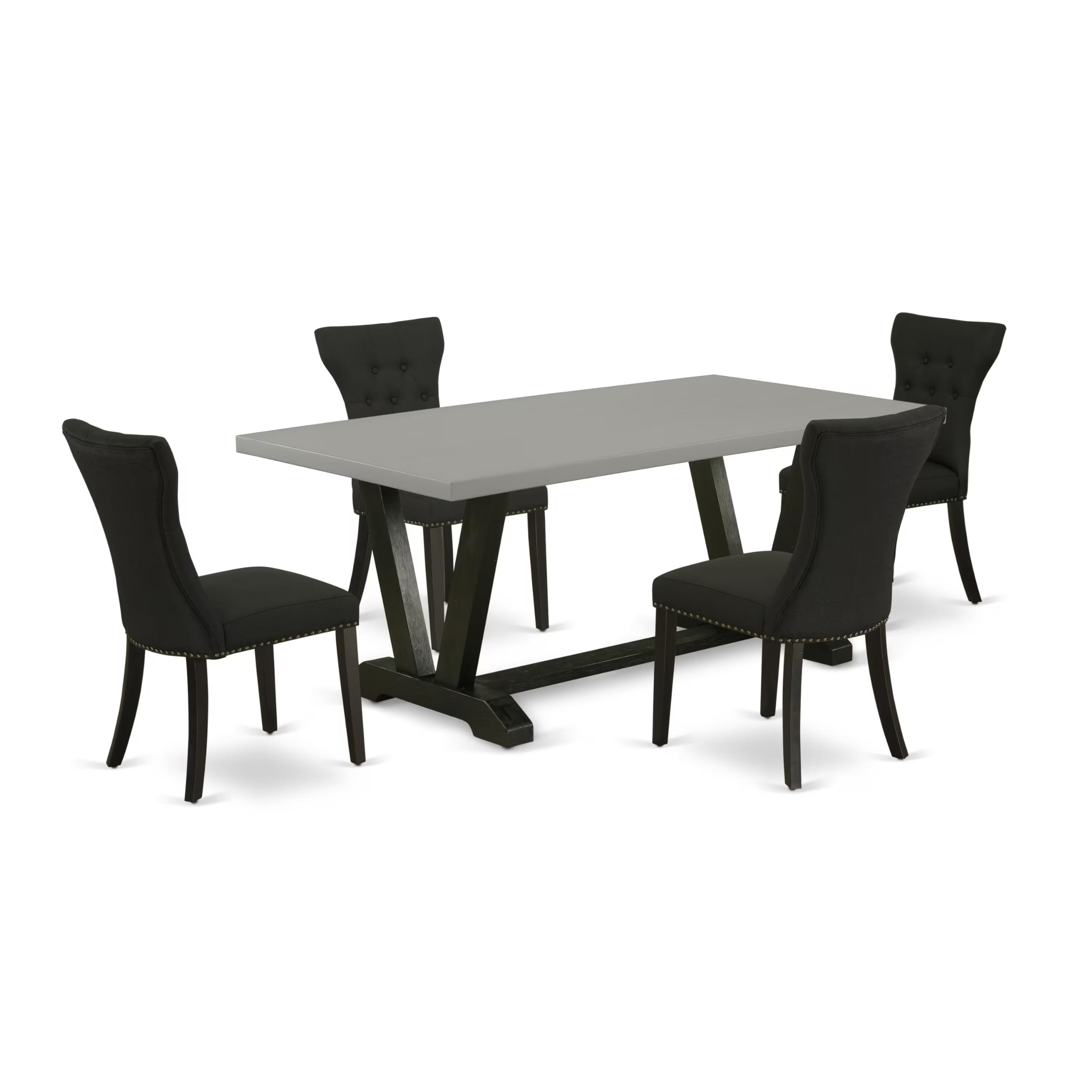 East West Furniture V697Ga124-5 5 Piece Dining Table Set Includes A Rectangle Dining Room Table With V-Legs And 4 Black Linen Fabric Parsons Chairs, 40X72 Inch, Multi-Color