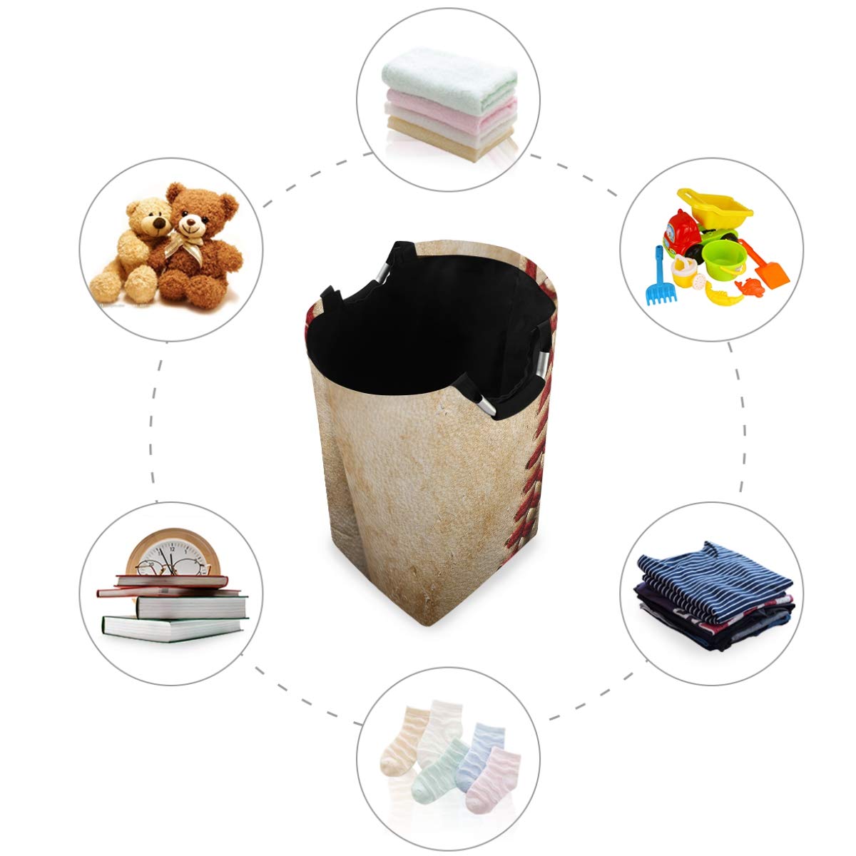 Alaza Vintage Baseball Ball Sport Laundry Basket Hamper Large Storage Bin With Handles For Gift Baskets, Bedroom, Clothes