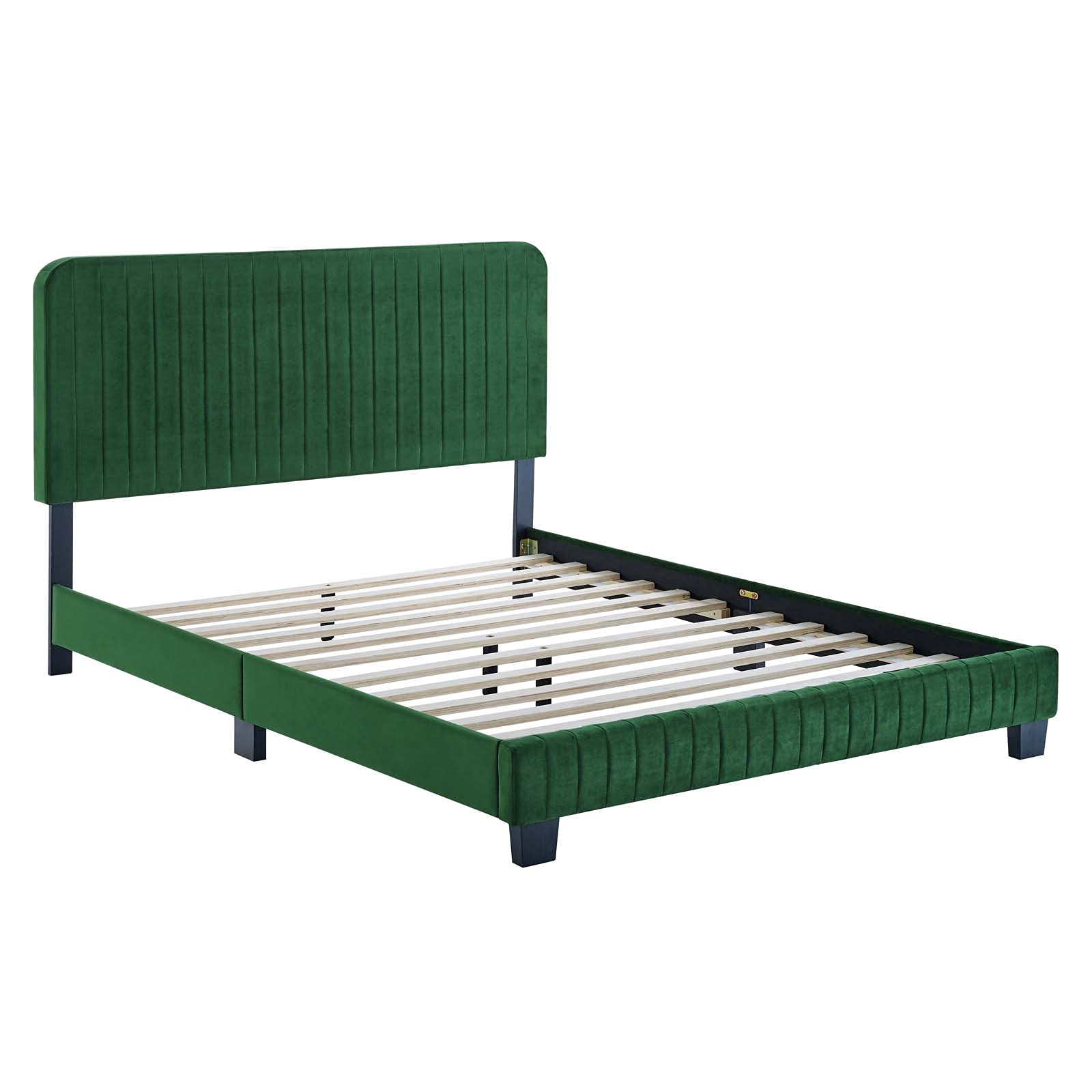 Modway Celine Channel Tufted Performance Velvet Twin Platform Bed in Emerald