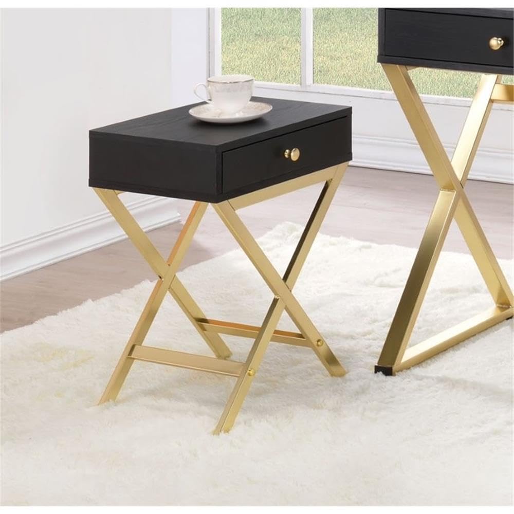 Acme Coleen 1-Drawer Metal Tube End Table In Black And Brass