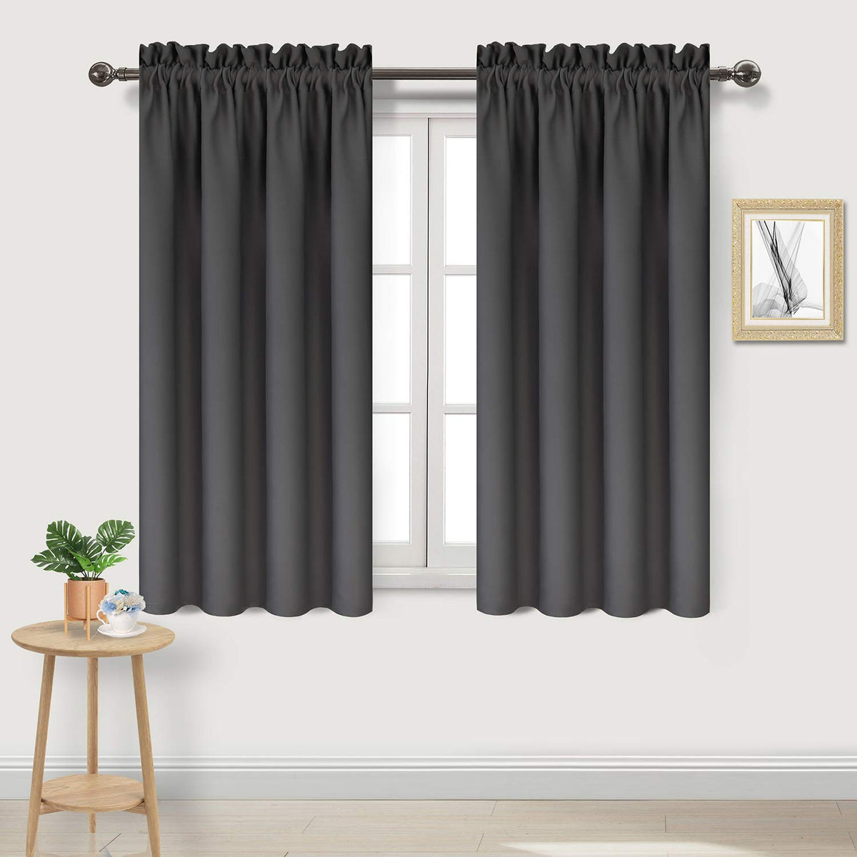 Dwcn Dark Grey Room Darkening Blackout Curtains - Thermal Insulated Privacy Energy Saving Window Curtain Drapes 38 X 45 Inch Len