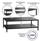 Flash Furniture Metal Indoor/Brock Outdoor Coffee Table with Lower Shelf - Black Steel Coffee Table for Business or Home Use - Modern Square Leg Frame