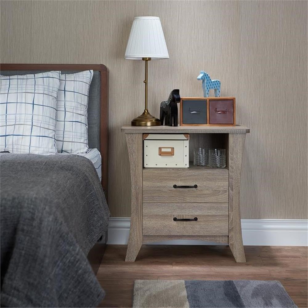 Acme Colt Wooden 2-Drawer Nightstand With Open Shelf In Rustic Natural