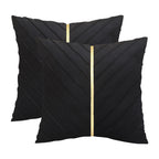 Tosleo Black Velvet Throw Pillow Covers 24X24 Inch Pack Of 2 With Gold Leather Decorative Couch Pillow Cover Luxury Modern Pillo