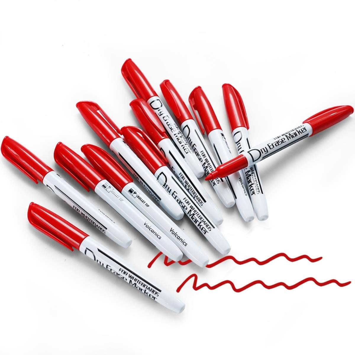 Volcanics Red Dry Erase Markers Low Odor Fine Whiteboard Markers Thin Box Of 12