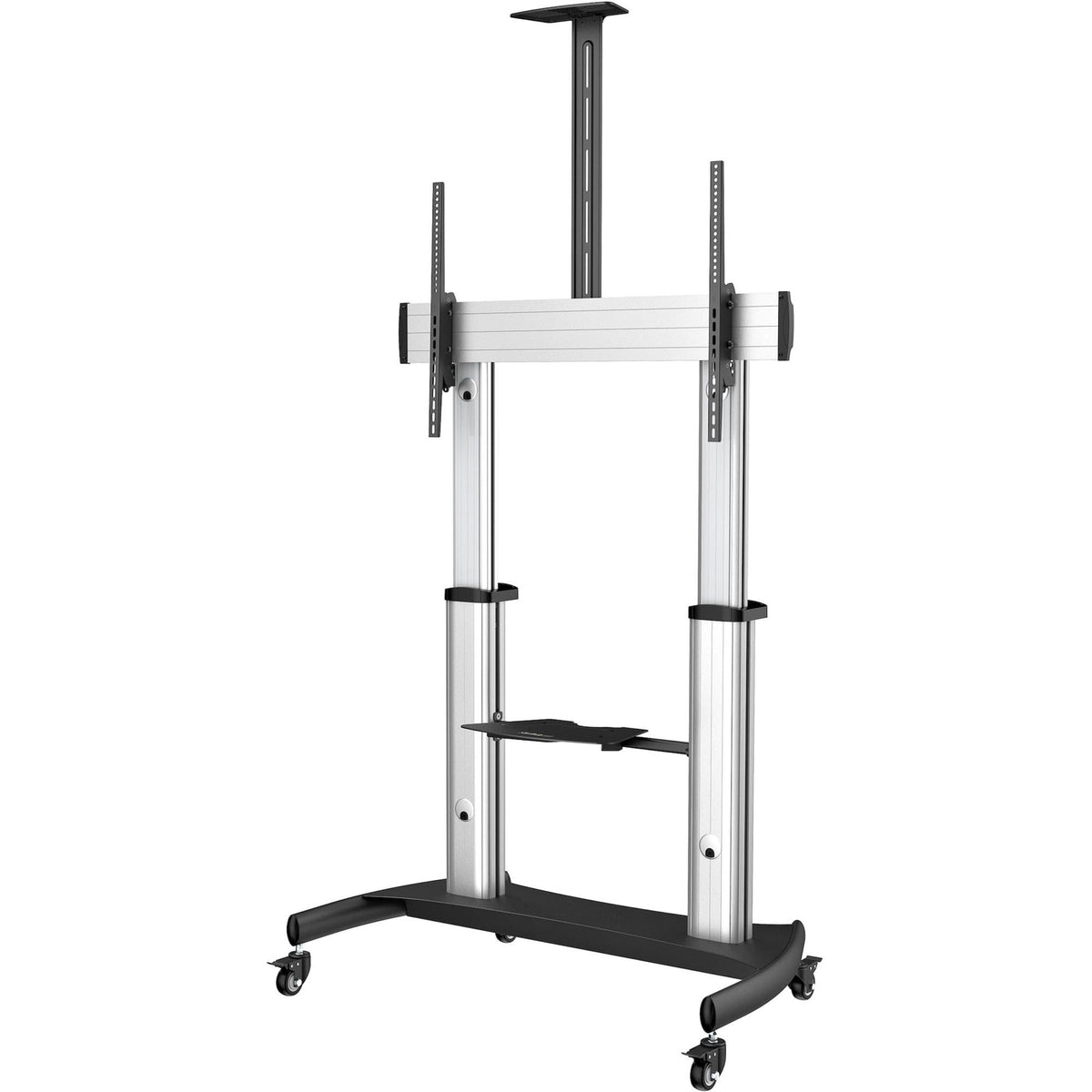 StarTech.com Mobile TV Stand - Heavy Duty TV Cart for 60-100&quot; Display (100kg/220lb) - Height Adjustable Rolling Flat Screen Floor Standing on Wheels - Universal Television Mount w/Shelves (STNDMTV100)