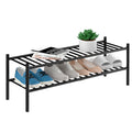 Romguar Craft 2-Tier Bamboo Long Shoe Rack, Free Standing Wood Shoe Shelf Storage Organizer For Closet Entryway Stackable 35'X11'X13' (Black)