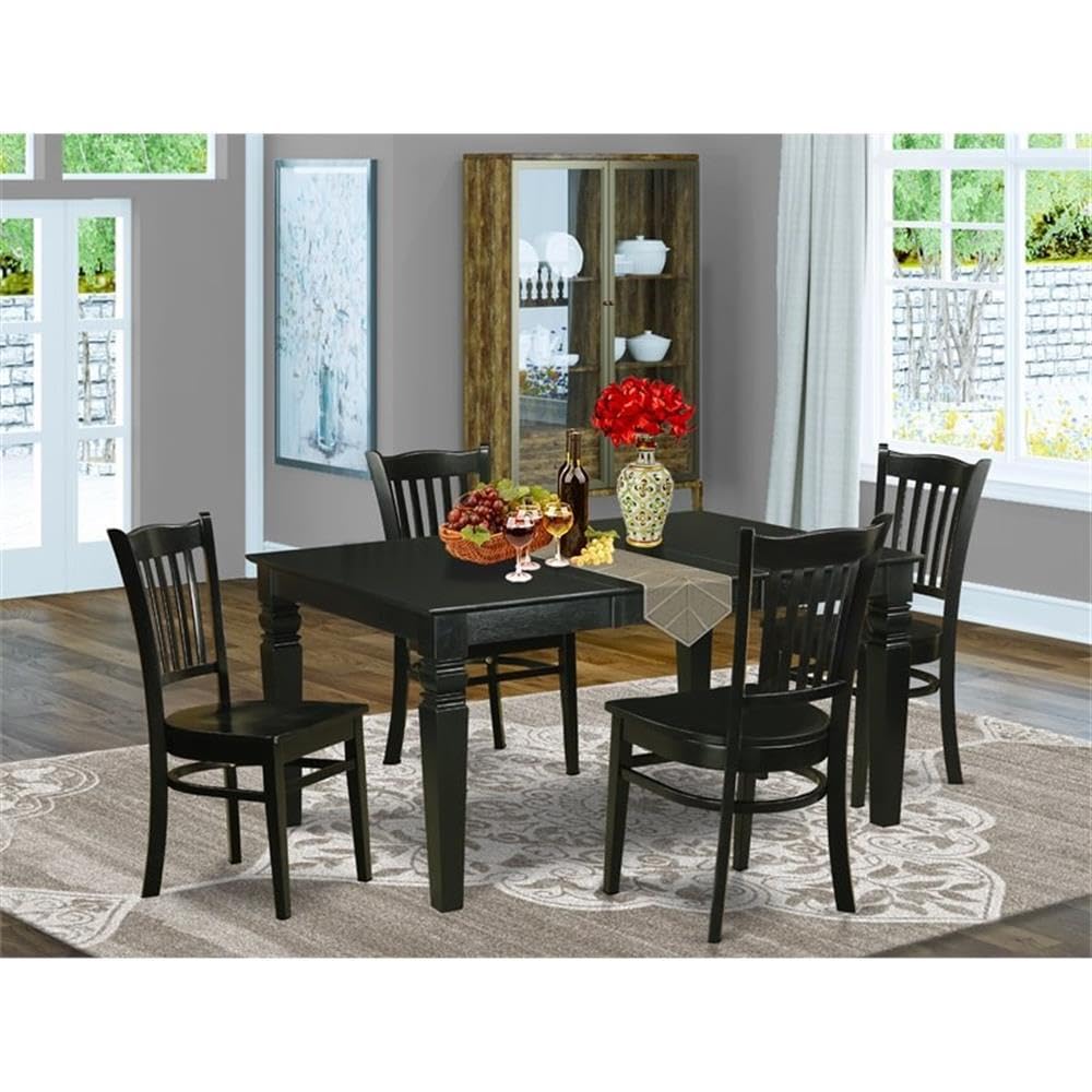 East West Furniture WEGR5-BLK-W 5 Piece Modern Dining Table Set Includes a Rectangle Wooden Table with Butterfly Leaf and 4 Dining Chairs, 42x60 Inch, Black