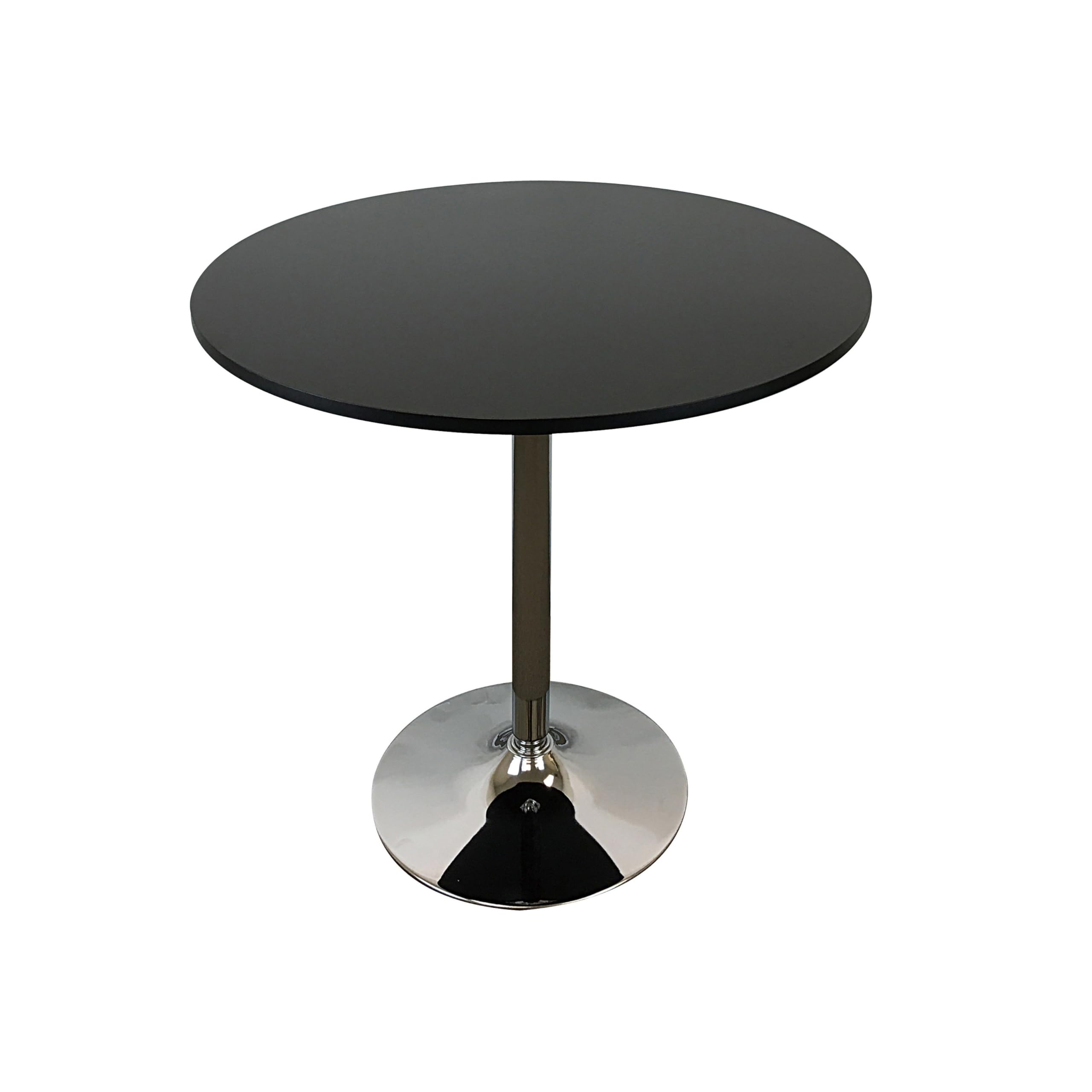 Benjara Mari 36 Inch Counter Height Table, Round Top and Stainless Steel Base, Black and Chrome