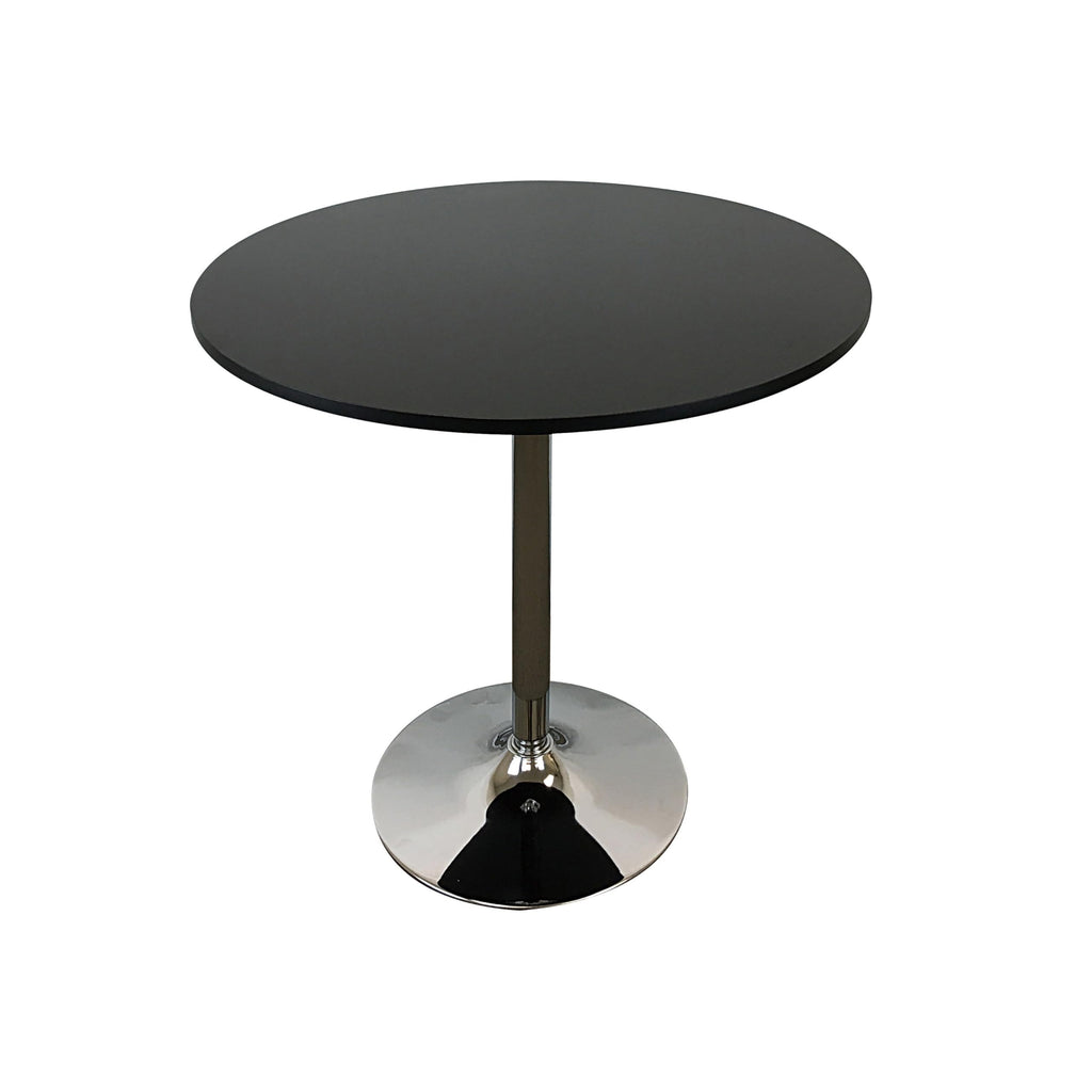Benjara Mari 36 Inch Counter Height Table, Round Top and Stainless Steel Base, Black and Chrome