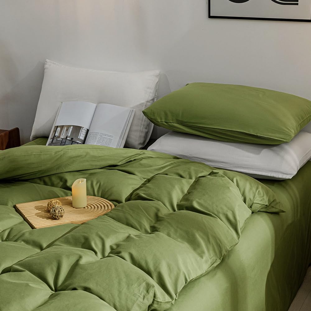 Jellymoni Cotton Duvet Cover Twin Size - 100% Washed Cotton Linen Feel Textured Comforter Cover, 2 Pieces Breathable Soft Beddin