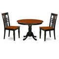 East West Furniture HLLG3-BCH-W 3 Piece Kitchen Table & Chairs Set Contains a Round Dining Room Table with Pedestal and 2 Solid Wood Seat Chairs, 42x42 Inch, Black & Cherry