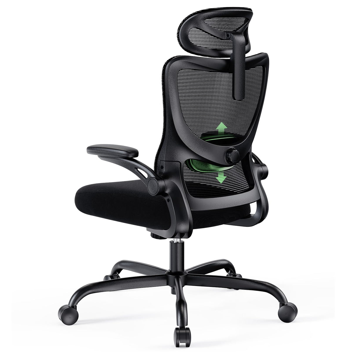 Marsail Ergonomic Office Chair With Headrest Mesh Office Computer Desk Chair With Adjustable Lumbar Support Rolling Work Swivel Task Chairs With Wheel 3D Armrests