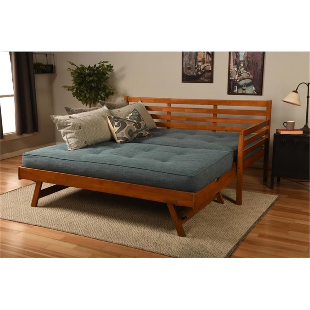 Kodiak Furniture Boho Wood Daybed/Pop Up Bed in Barbados Brown w/Linen Mattress