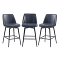 Chita Counter Height Swivel Barstools, Fsc Certified Upholstered Faux Leather Bar Stools Set Of 3, Metal Base, 27.2' Seat Height, Blue